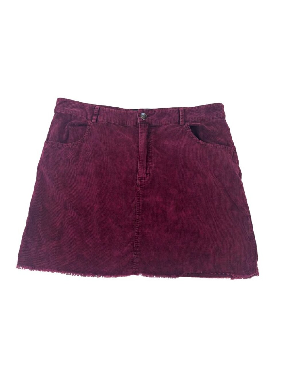 Angie Womens L Burgundy Corduroy Mini Skirt Frayed Hem Boho Whimsigoth